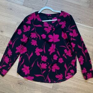 Banana Republic Black Blouse with Hot Pink Floral Print
